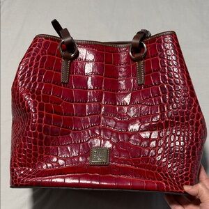 Dooney & Bourke red crocodile embossed leather tote bag
